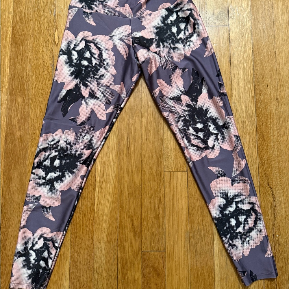 Floral Kids Leggings - Pink and Black